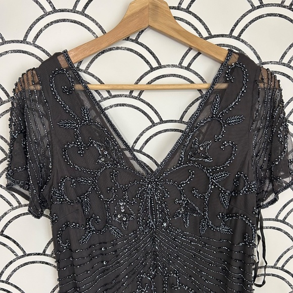 Pisarro Nights Beaded Mesh Column Gown in Griffin - Picture 7 of 15